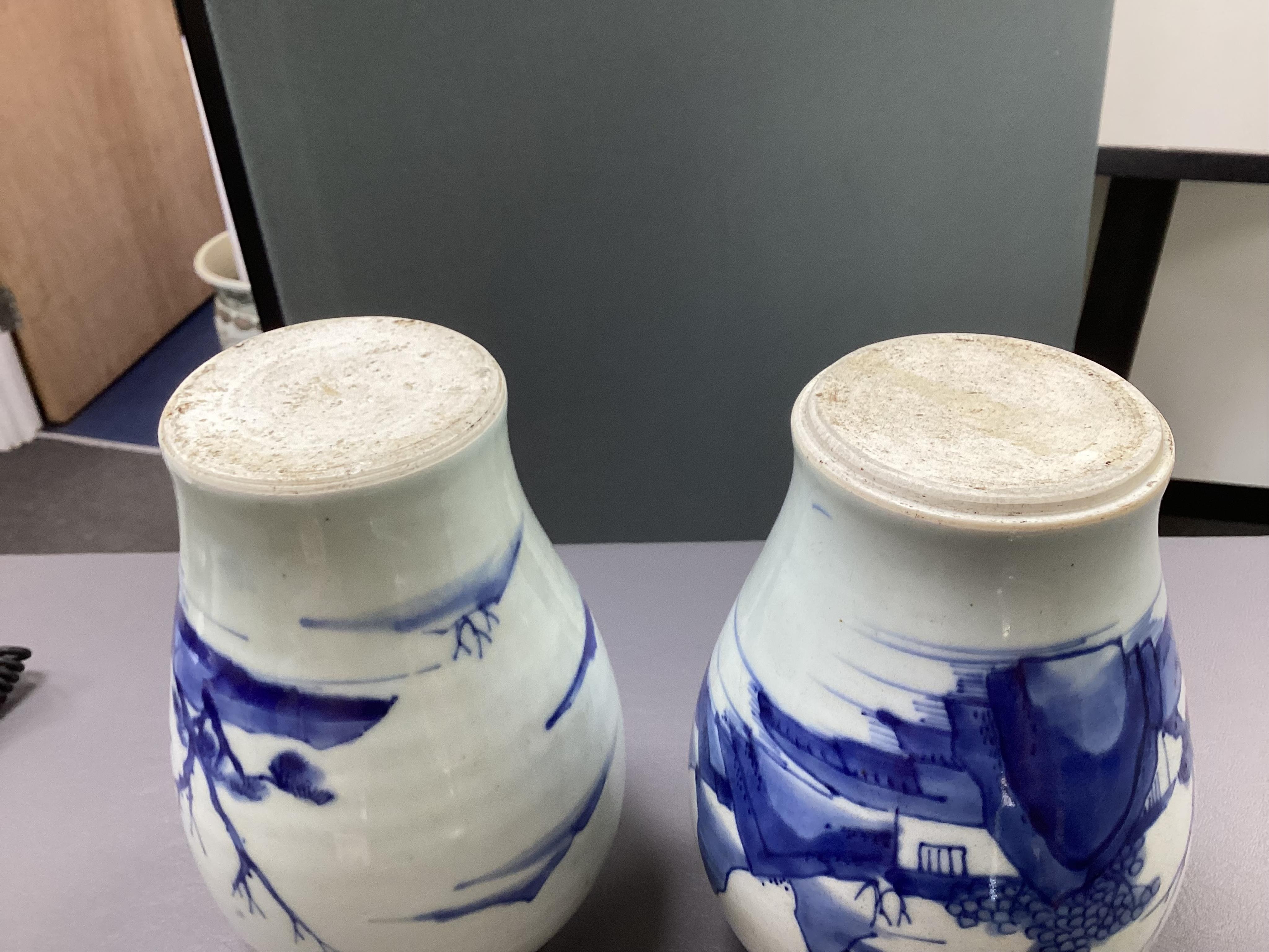 A pair of Chinese Transitional blue and white ‘landscape’ jars, probably Shunzhi period (1644-1661)